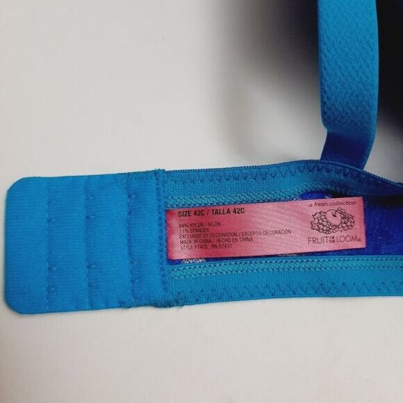 FRUIT OF THE LOOM Bra Floral Lace & Molded Cups Blue Sz 42C - Picture 12 of 14